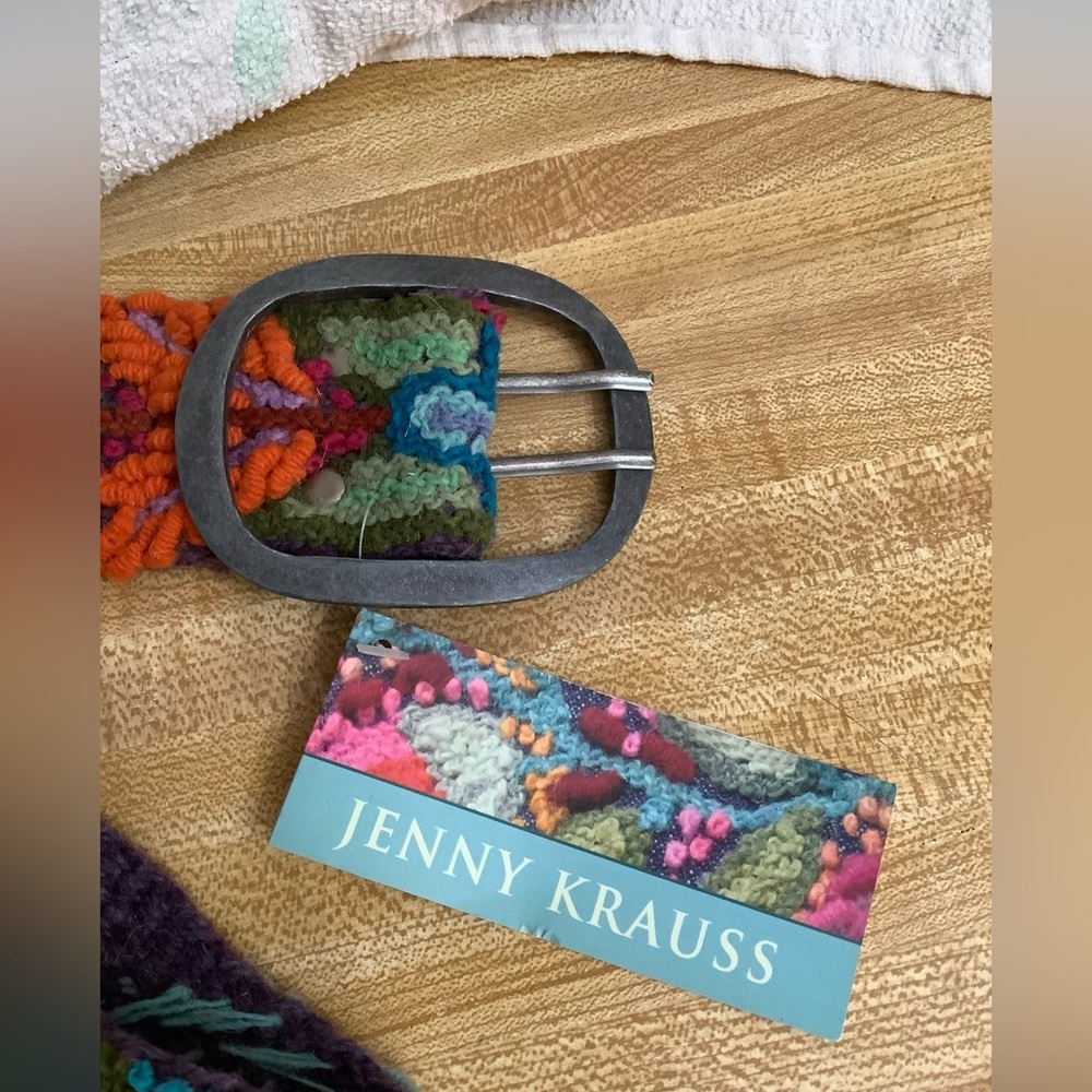 Jenny Krauss Boho Floral Densely Embroidered Blooms Wool Belt Handmade Peru Sz S - Picture 3 of 16